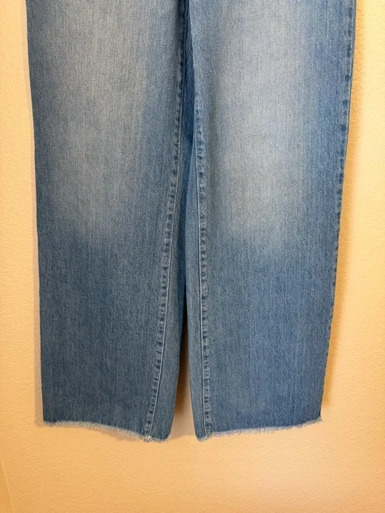 Marine Layer Chambray Wide Leg Jeans Size 8 Patch Pocket High Rise Lightweight - Picture 5 of 10